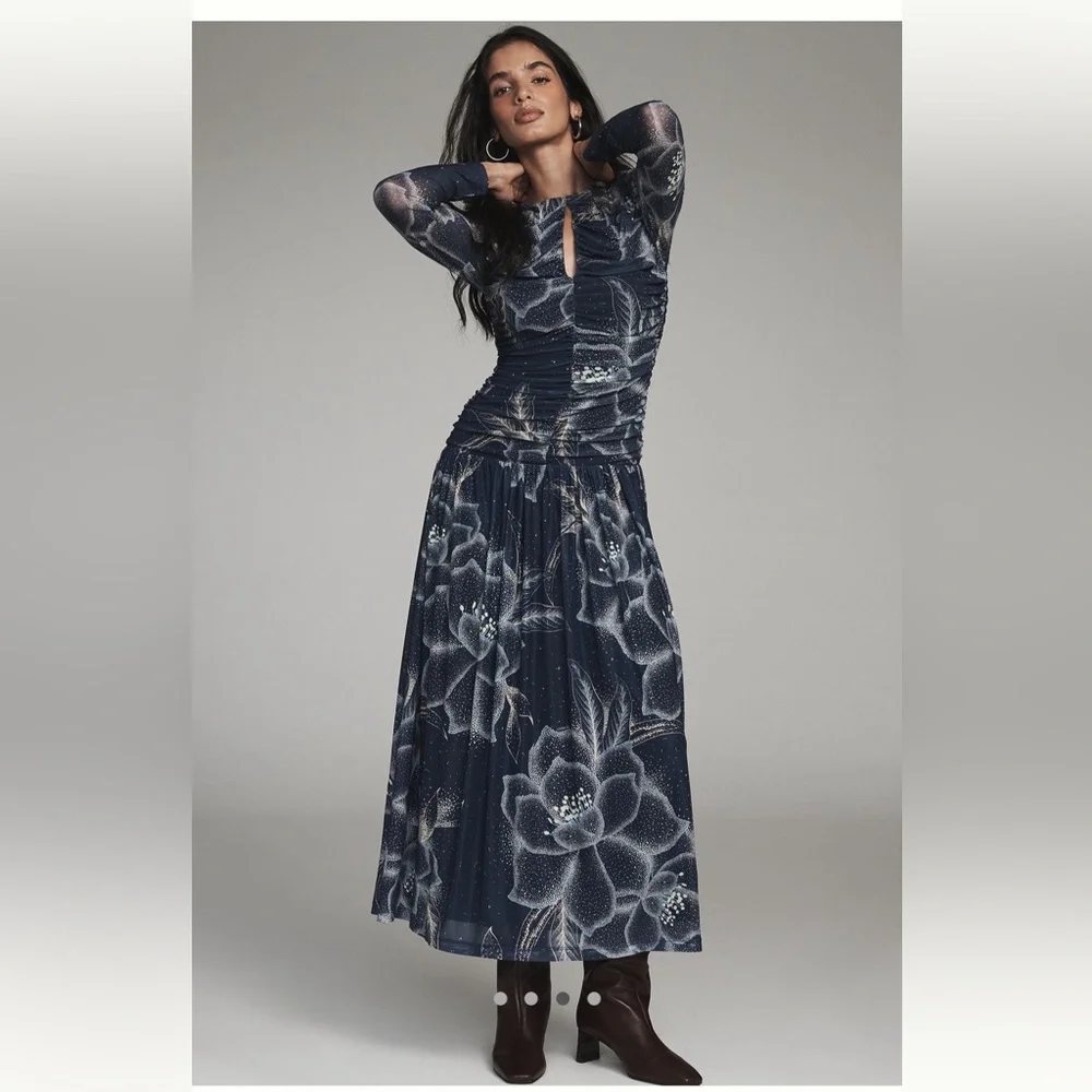 Farm Rio x Anthropologie Long Sleeve Keyhole Maxi Dress Size Small NWT - Picture 1 of 7